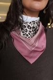 Leopard & Tile Border Triangle Silk Neckerchief Deep Rose